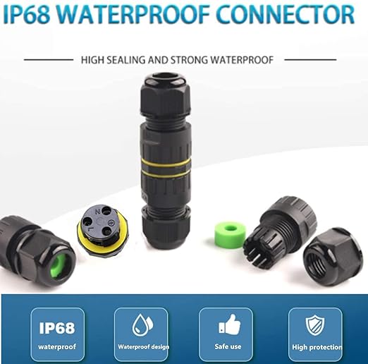 Junction Box Waterproof IP68 Connection Box 3-Pole Cable Connector for Ø7-10mm Cable Connection Box Black 2 Pieces