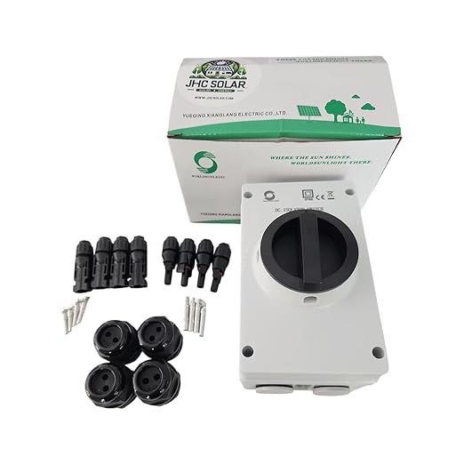 WSISO-63 IP66 Outdoor 1500V 63A 4P Solar PV DC Isolator Disconnector Switch, 4 Wire Glands for 10 AWG Wire, 8 PV Connectors