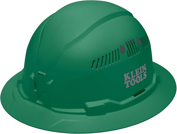 Klein Tools 60941 Hard Hat, Vented, Full Brim Style, Padded, Self-Wicking Odor-Resistant Sweatband, Green