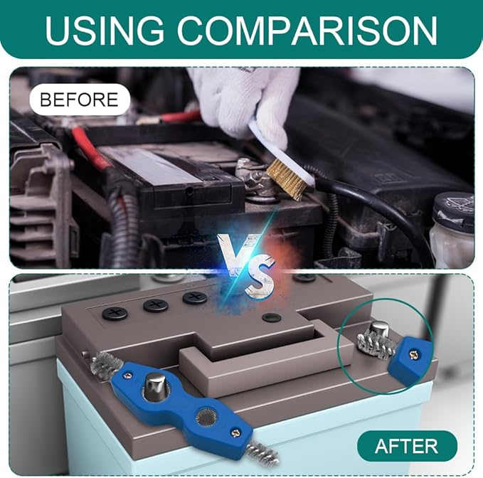 4 in 1 Car Battery Cleaning Brush, Battery Terminal Cleaner, Anti-Rust Car Terminals Machine Parts Cleaning Tool with Steel Wire, Auto Post Cleaner Brush Tool Fit for Vehicle & Marine (Blue)