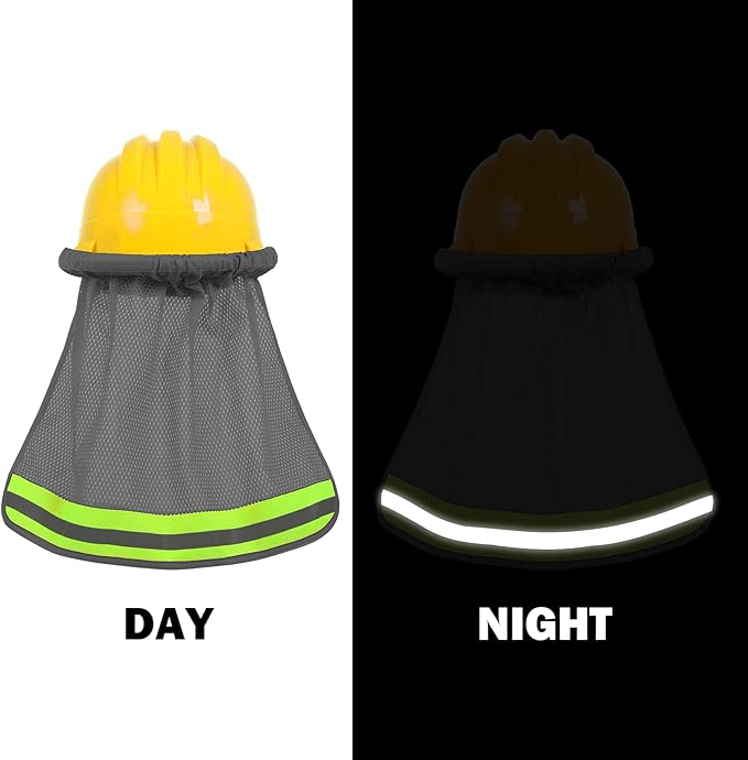 TCCFCCT Hard Hat Sun Shade, High Visibility Neck Shield with Secure-Fit Fastener, Mesh Neck Sun Shade Protector with Reflective Strip, Construction Helmets Use, Hard Hat Not Included, Grey, 5 Packs
