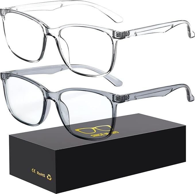 Blue-Light Blocking Glasses Computer Reading/Gaming/TV/Phones Glasses Fashion Anti Eyestrain Glasses for Women Men（A4 Gray + Transparent）