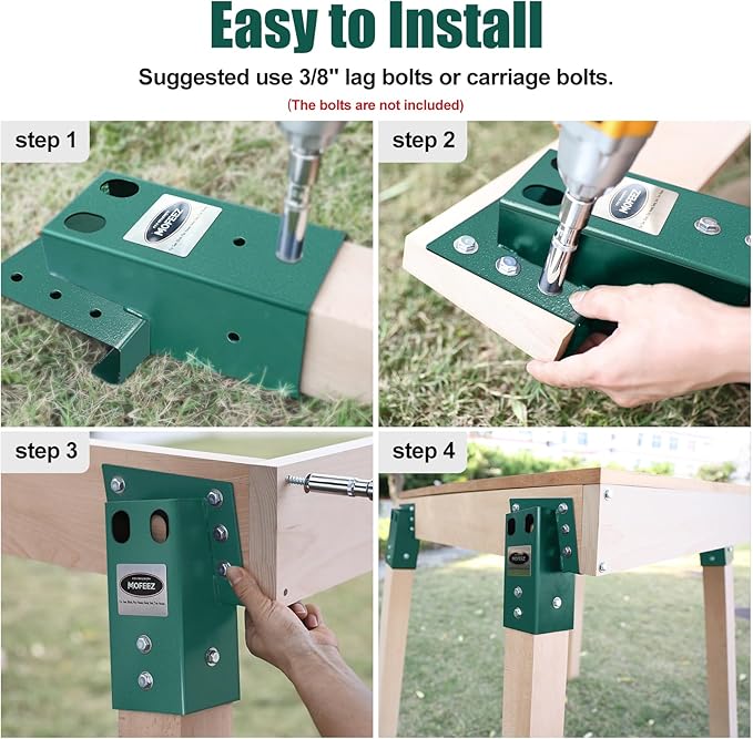 MOFEEZ Deer Stand Brackets 4x4, Heavy Duty Elevator Bracket with Powder Coated for Deer Blind, Outdoor Hunting Platform, Blind Box, Treehouse, Shooting Shack, Over 2000 lb Capacity, Green, Pack 8