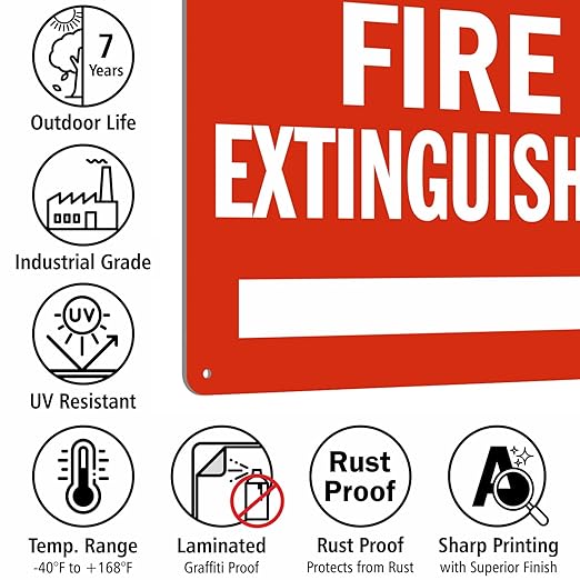 SmartSign 10 x 14 inch “Fire Extinguisher” Metal Sign with Right Arrow, 40 mil Laminated Rustproof Aluminum, Red and White, Made in USA