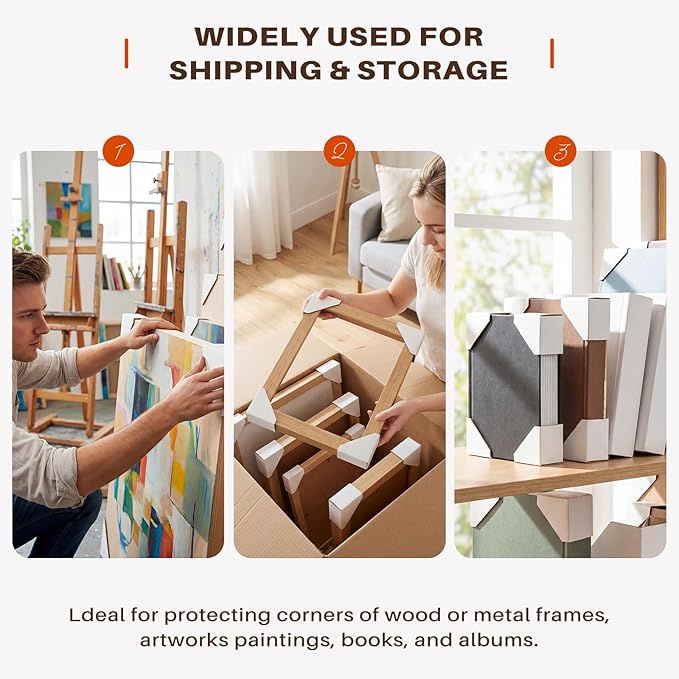 Golden State Art, 120 Pack Adjustable Cardboard Corner Protectors, Fits 1", 1.5" and 2.1" Frames, Edge Protectors for Shipping Paintings, Picture Frame, Packing Item Edge Protection