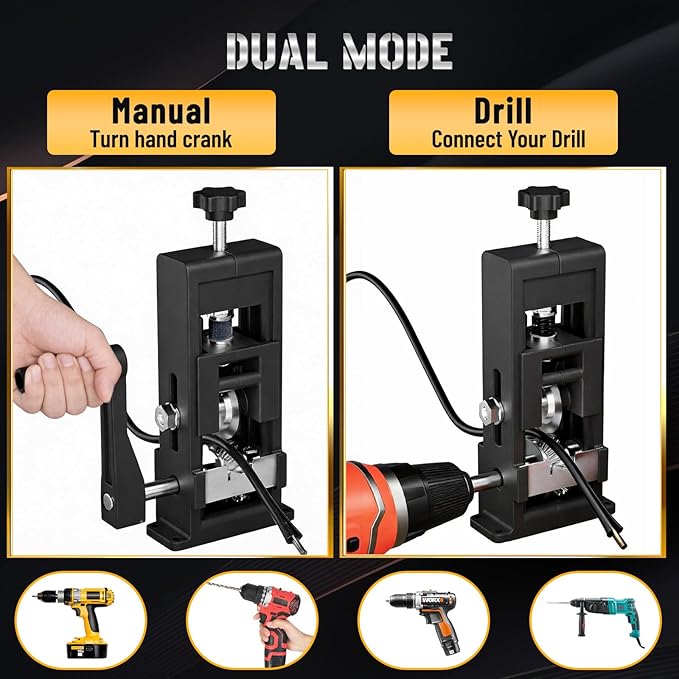 Wire Stripper Machine, 2-in-1 Drill-Powered & Hand Crank Manual Wire Stripping Tool, Alloy Cable Peeler for 1-16mm (0.06"-0.62") Scrap Copper Recycling, W/Replaceable Blades & Toolkit (Black)