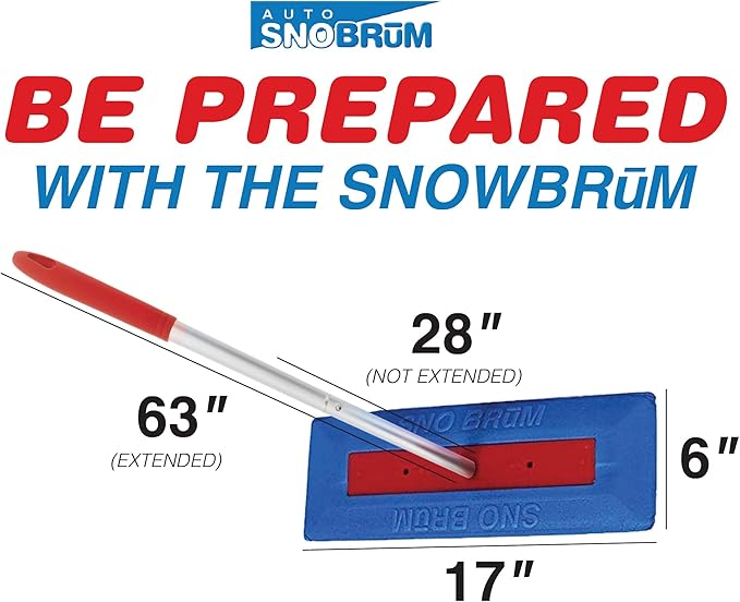 Snow Remover for Cars and Trucks - 28 to 63 Inch Automotive Snow Brush with Foam Head and 4 Piece Handle - Push-Broom Design - No-Scratch Snow Removal - 1 Pack