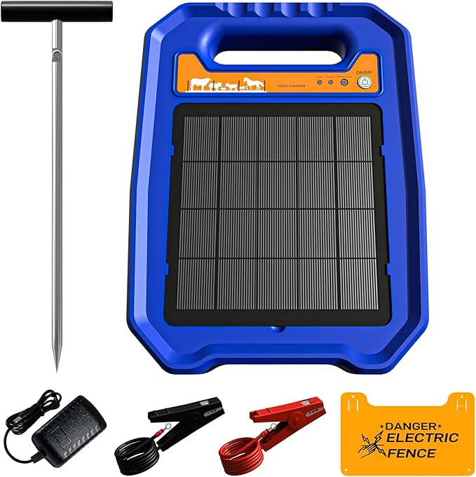 Solar Electric Fence Controller, 0.5J Solar-Powered Electric Fence Charger with Auto Day/Night Mode Ideal for Farms, Backyards, Ranches, and Gardens