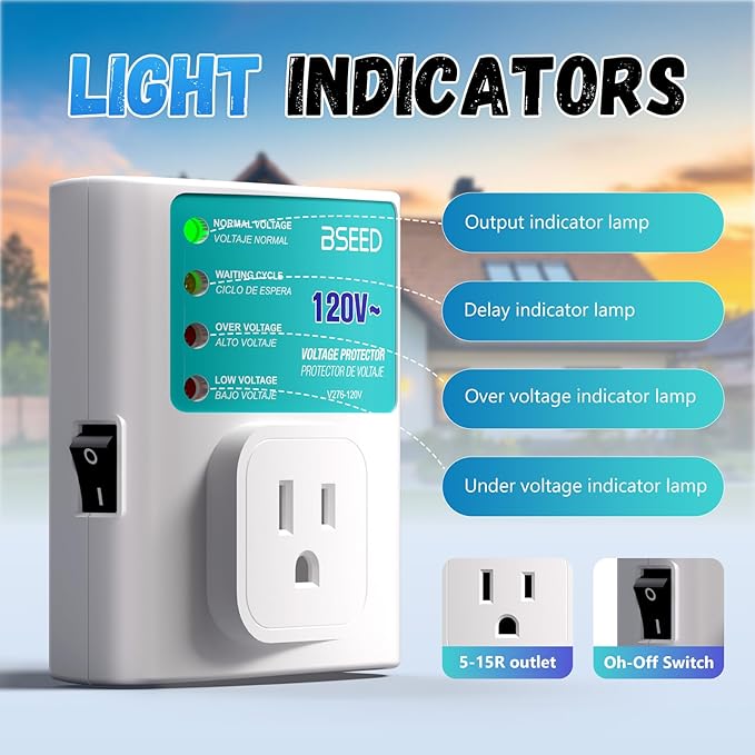 BSEED Single Outlet Surge Protector for Refrigerator, Power Surge Protector with Ground Protected Light Indicators, Adjustable Voltage Protector for Washing Machine, TV and Freezer, 15A, 120V,2 Pack