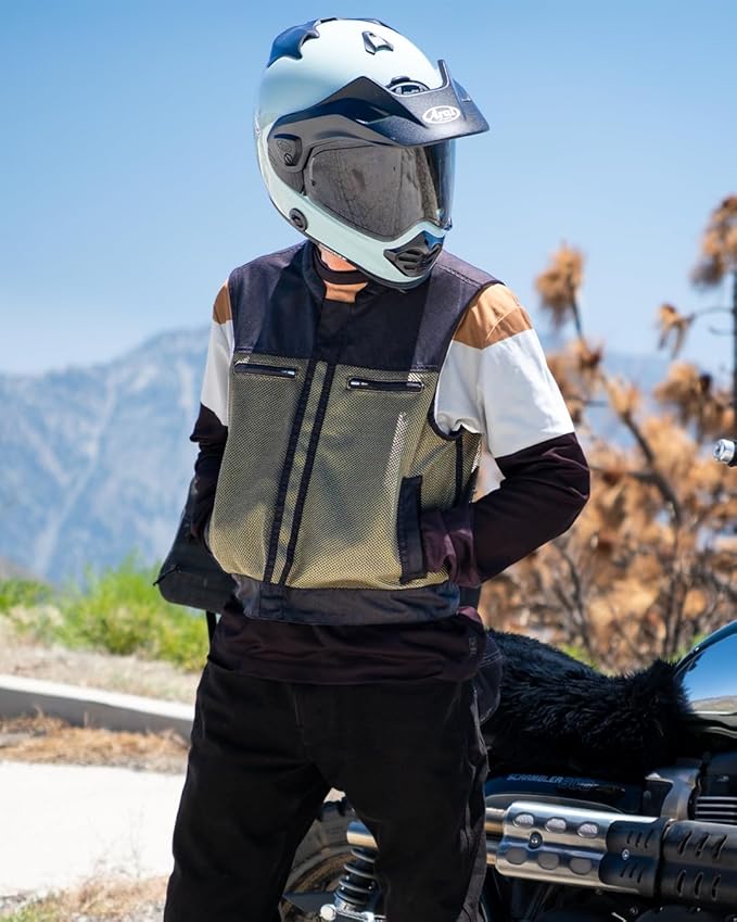 First Mfg Co Lowrider Mens Motorcycle Biker Riding Armor Club Style Black Leather, Twill, Moto Mesh, Perforated Vest