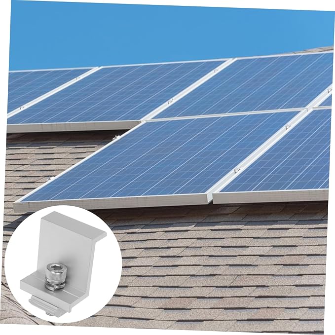 12pcs Solar Panel Mounting Brackets Aluminum Alloy Edge Pressure Block Earth Clamp Solar Panel Earthing Clip Outdoor Fixed Clamp