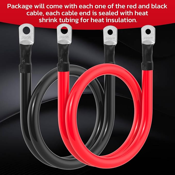 2/0 AWG Battery Cable 2/0AWG Gauge Battery Inverter Cables for Automotive Solar Marine Boat RV Car Motorcycle (2/0 AWG, 3FT, 3/8"+5/16")