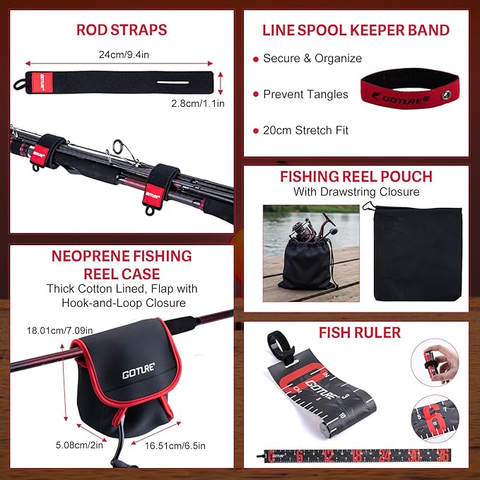 Goture Spinning Fishing Rod & Reel Combo with Carrier Bag,6.6-9FT,Spin Reels, Lures Kit, Pliers, Braided Line, Fish Gripper, Carbon Fiber Freshwater Fishing Rod Full Kit for Starter