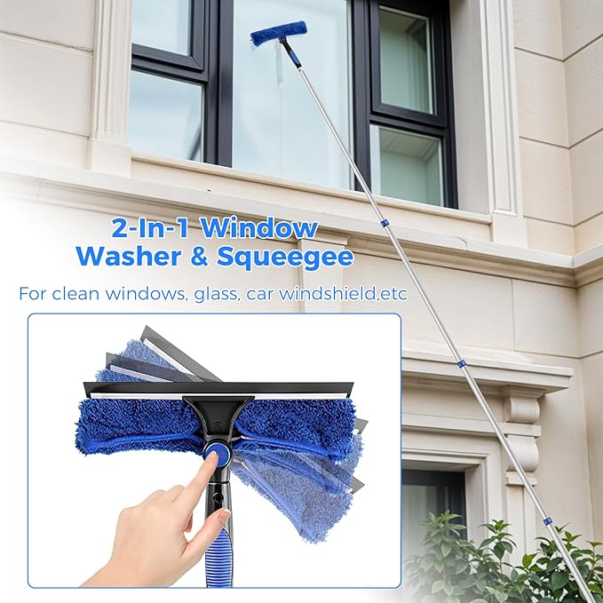 26ft High Reach Duster Kit, Aluminum 5-20ft Fan & Window Cleaner Set, Versatile Dusting Set with 5 Replaceable Heads for Cleaning Fans, Windows, and Hard-to-Reach Areas Outdoors Without Ladder