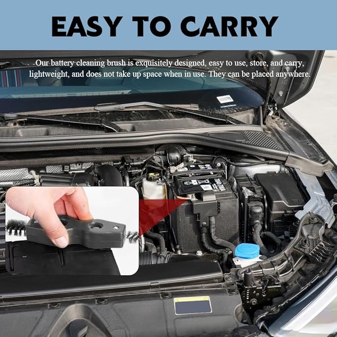 4 in 1 Car Battery Cleaning Brush, Car Battery Terminal Cleaner, Anti-Rust Auto Battery Cleaner with Steel Wire, Battery Cleaner Tool Car Accessories for Cleaning Auto Battery Post (Black)
