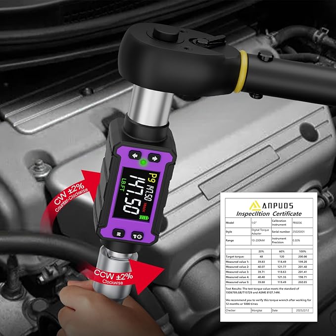 1/2" Digital Torque Adapter, 2.9-147.6 Ft.lb/4-200 Nm Digital Torque Wrench Converter Set, Torque Adapters with ±2% Accuracy, Buzzer & LED Flash Alerts for Motorcycle Car Repair