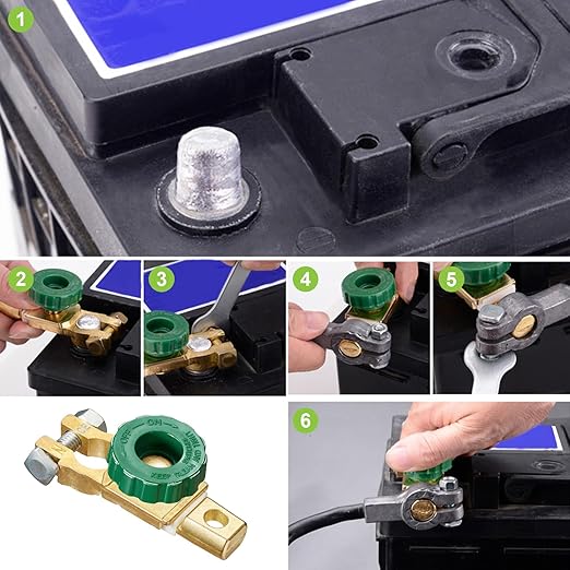 Spurtar Car Battery Disconnect Switch 12V - 24V Top Post 2Pcs, Quick Disconnect Battery Cut Off Switch for Truck RV Boat Vehicles, Green Knob