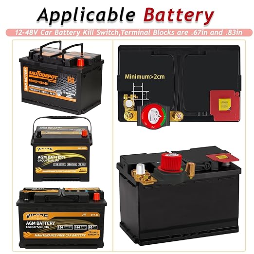2025 New Top Post Battery Disconnect Switch,12-48V Car Battery Kill Switch,Suitable for 17-18 mm terminals,Battery Disconnect Switches are Mainly Used in Automobiles, Rvs, Boats, Solar Panels