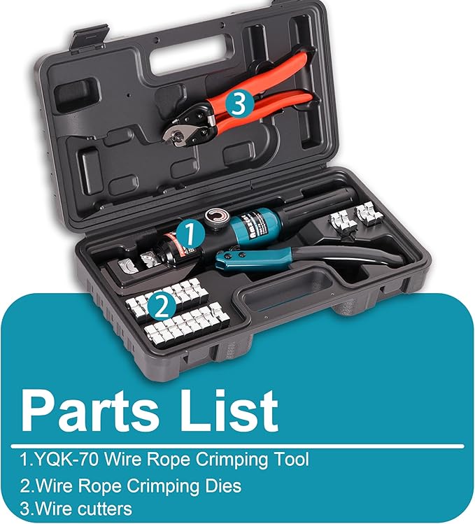 AMZCNC Wire Rope Crimping Tool Kit, Swaging Tool for Aluminum Ferrules and Oval Sleeves, 3/64''–3/16'', Stainless Steel, with Wire Cutter