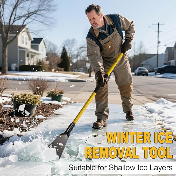 Snow Shovel for Driveway Ice Removal, Heavy Duty Ice Scraper with Fiberglass Handle, 56 Inches
