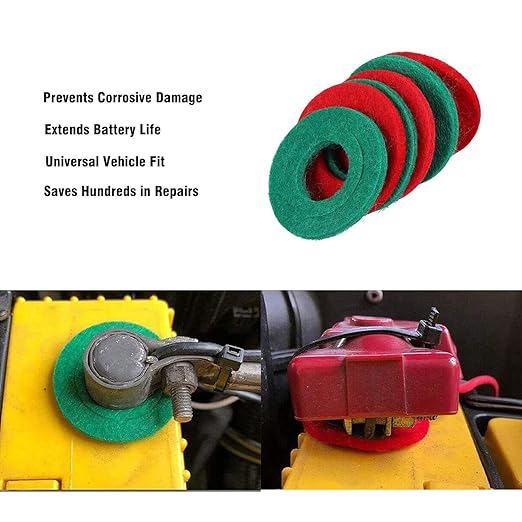 16 PCS Battery Terminal Anti-Corrosion Washers, 8 Red & 8 Green Extra Thick Fiber Gaskets - Prevent Acid Leak Damage, Universal Fit for Car, Truck, Boat 6V & 12V Batteries
