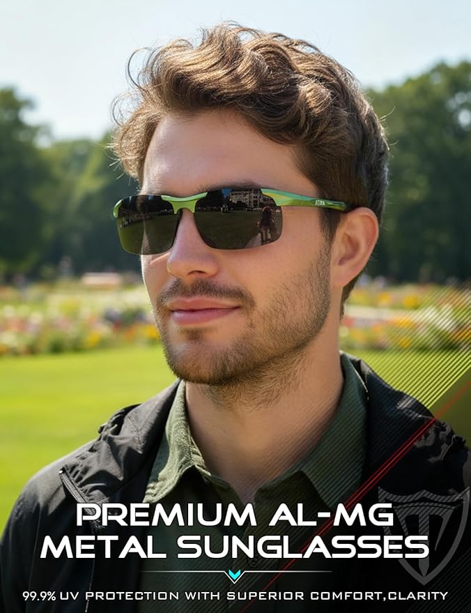 ATTCL Polarized Sunglasses Men Sports: UV Protection Anti Glare Wrap Around Lightweight Metal Driving Fishing Golf Running