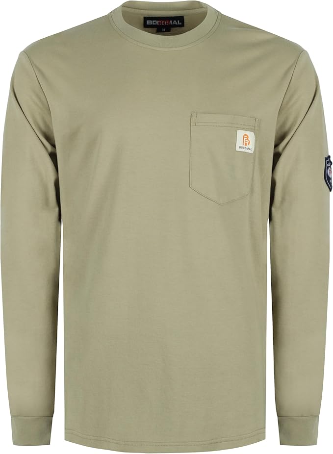 BOCOMAL FR Shirts Lightweight Classic Crew Long Sleeve Fire Resistant Shirt CAT2