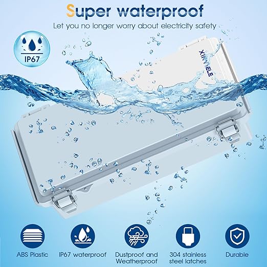 Waterproof Outdoor Project ABS Plastic Junction Box IP67 Weatherproof Dustproof Enclosure with Hinged Cover, Mounting Plate,Wall Brackets for Power Project (10.2"x4.3"x3.0")