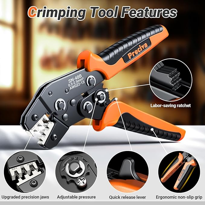 Preciva Spade Connector Crimping Kit, 28 Types Wire Connector Kit Wire Crimper AWG 22-13 with 420PCS Female Male Spade Connectors 2.8MM-6.3MM and 270 PCS Insulation Sleeves