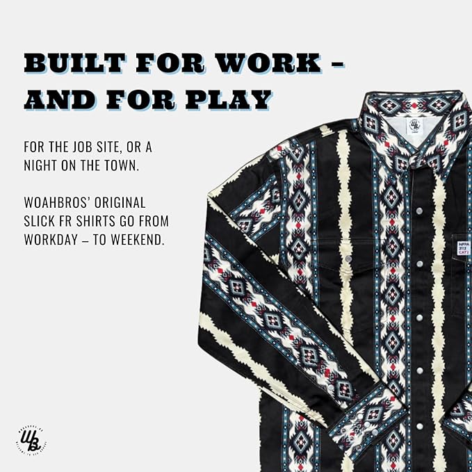 WoahBros FR Shirts for Men, 8oz Midweight Flame Resistant Welding Shirt, 100% Cotton, Pearl Snap Buttons - CAT2/NFPA2112