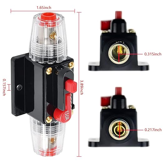 150 Amp Circuit Breaker Manual Reset Inline Fuse, 12V-48V DC for car Audio Marine Boat Trolling Motor Solar System Protection