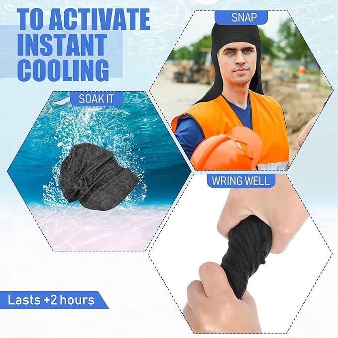 Syhood 4 Pieces Hard Hat Liner with Sun Shade Cooling Skull Cap Neck Shade Sun Protector Skull Cap Liner Sweat Wicking Outdoor Construction Cycling for Men Women(White, Dark Grey, Royal Blue, Black)