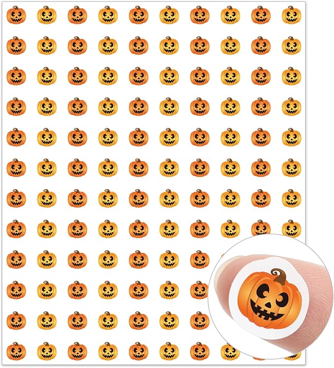 JarThenaAMCS 2400Pcs Halloween Mini Sticker Grimace Pumpkin Paper Decals Orange Jack-O-Lantern Self-Adhesive Stickers for Envelopes Scrapbook Gifts DIY, 0.5 in