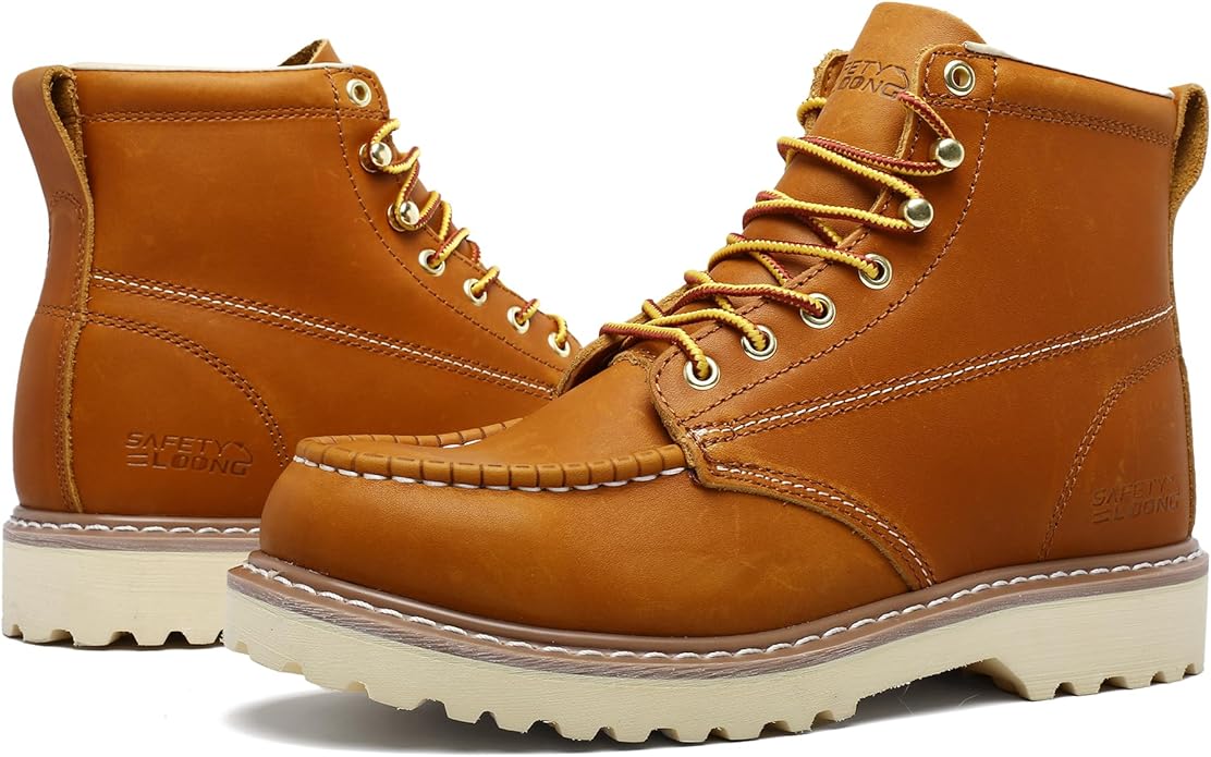 Work Boots for Men Waterproof Soft Toe Non Slip Comfortable Leather Workboots