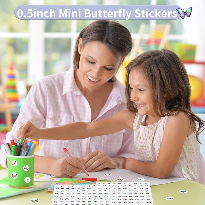 2400 Pcs Small Stickers for Kids,Mini Butterflies Stickers 10 Cute Designs Adhesive Sticker for Classroom Teacher Reward Spring Home Room Butterfly Theme Party Favor,0.5in（Butterfly）