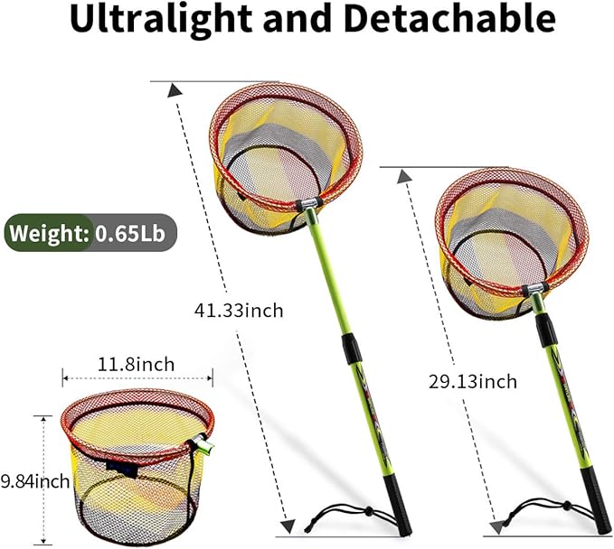 SAN LIKE Fishing Net Fish Landing Net Collapsible Fish Net with Anti-Slip Telescoping Rubber Pole Handle for Kids Adults in Saltwater Freshwater Multi-Size Extending to 37/42/43/51/69/71/89/98inch