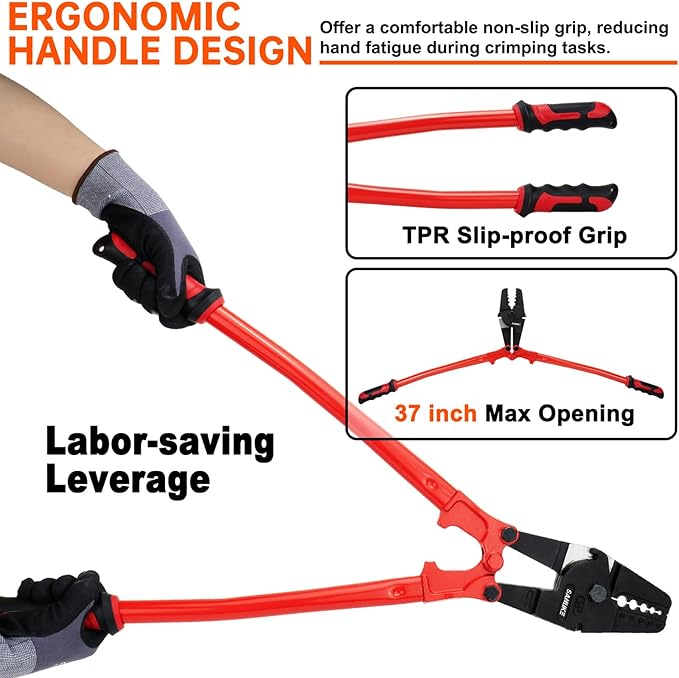 Sanuke 24 Inch Hand Swaging Tool, Wire Rope Crimping Tool 5 Cavity 1/16" 3/32" 1/8" 5/32" 3/16", Crimping and Cutting Combo Cable Crimper, Hand Swager with 50pcs Aluminum Stop Sleeves Oval Sleeves