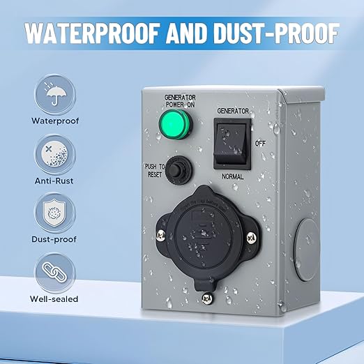 BlueFire 15 Amp Manual Generator Transfer Switch, Pre Punched Detachable Holes, Weatherproof Generator Inlet Box with Circuit Breaker, with LED Light Indicator for Generator Outdoor Indoor, ETL Listed