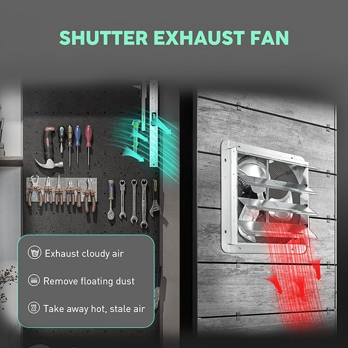 YOZON 16" Shutter Exhaust Fan with Speed Controller, Wall Mounted Wall Exhaust Fan, Automatic Shutter, High Speed, 1940CFM, Vent Fan for Garage, Greenhouse, Shed, Warehouse and Workshop - Silver