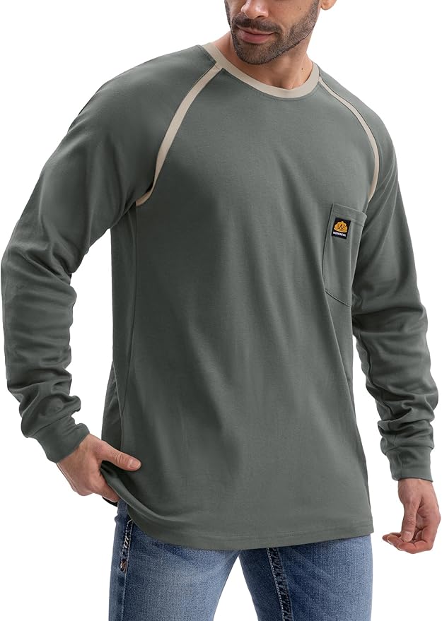 WORKWEYA 6.5oz Men's FR Shirts NFPA 2112 Lightweight Cotton Fire Retardant Shirt
