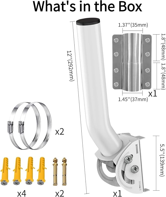 Universal Antenna Pole Mount Bracket, 12" Adjustable J Mounting Brackets for Stalink Gen 2 & Mini, Weather Station, TV/AF Antennas, Wireless Bridge, Access Point, WiFi Booster Extender