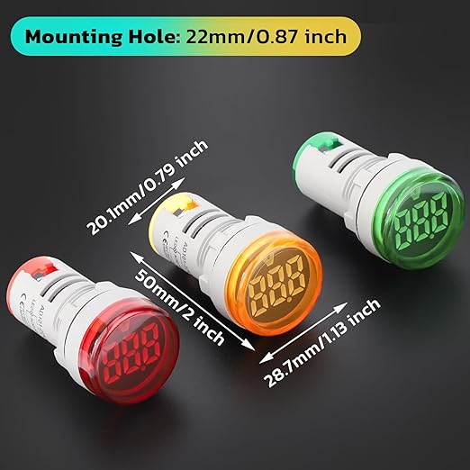 DROK AC 500V Voltage Meter, 3pcs AC 60-500V 110v 220v Voltage Monitor Digital Larger LED Screen Voltmeter Volt Detetor Green Red Yellow Signal Indicator Light Panel