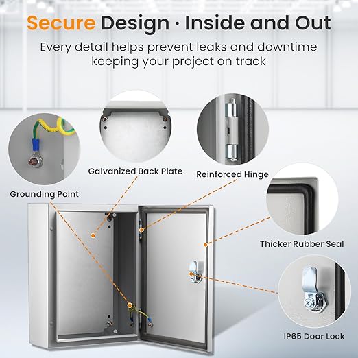QILIPSU Metal Electrical Box IP65 Waterproof Steel Project Enclosure Lockable Weatherproof Electric Junction Box for Indoor & Outdoor Use 18"x14"x8"