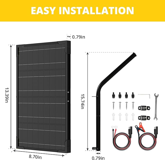 Voltset 10W 12V Solar Battery Charger & Maintainer with Built-in MPPT Charge Controller, Adjustable Mount Bracket, Solar Trickle Charger 12V Solar Panel for Gate Opener, Electrical Fence, Car, Boat