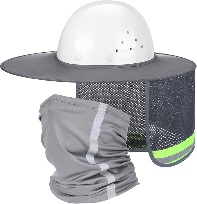 SATINIOR 2 Pcs Sun Hard Hat Neck Protection High Visibility Full Brim Mesh Sun Protection and Neck Gaiter Bandana Face Scarf for Construction Helmet Hard Hat Accessories, Reflective(Grey)