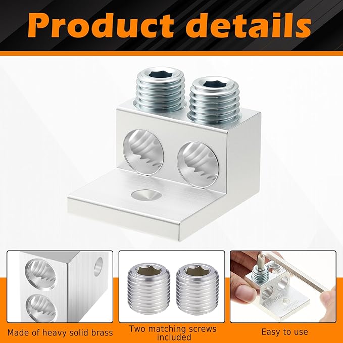 Blulu 4 Pieces Dual Aluminum Ground Lug Dual Rated Double Wire Barrel Aluminum Mechanical Lug (2/0)