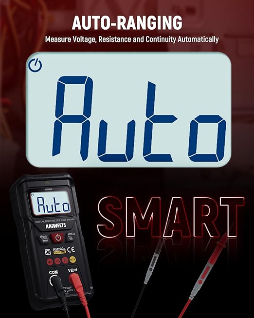 KAIWEETS KM200s Smart Digital Multimeter True RMS, 4000 Counts, Auto Ranging Voltmeter, NCV Non-Contact Voltage Detector, Measure AC/DC Voltage, Resistance, Diode, Continuity