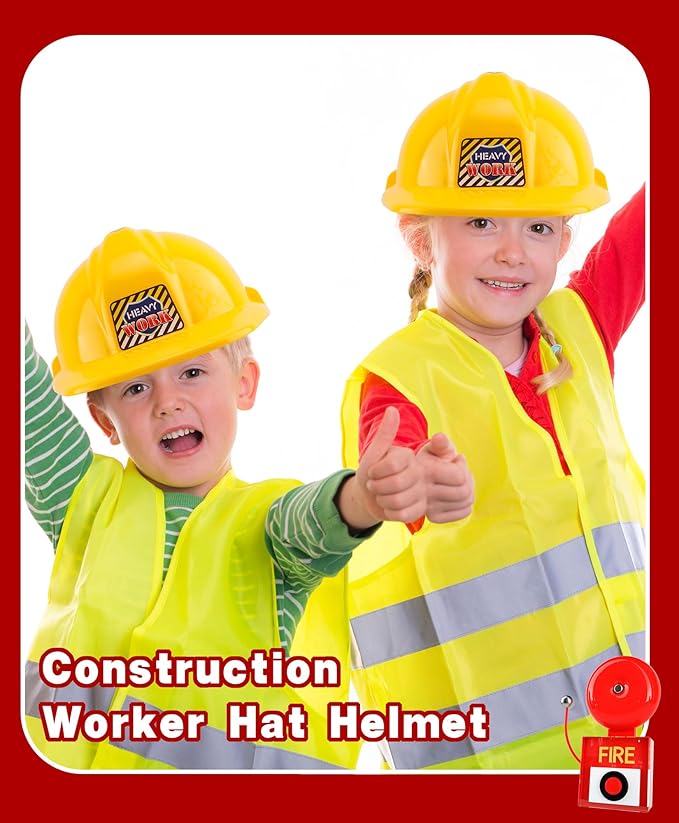 2 Pack Child Construction Hats Plastic Construction Worker Helmet Yellow Hard Hat for Kids Boys Girls Engineer Building Theme Party Dress Up