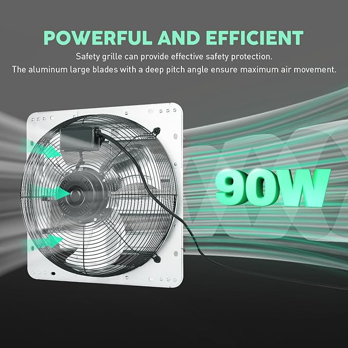 YOZON 16" Shutter Exhaust Fan with Speed Controller, Wall Mounted Wall Exhaust Fan, Automatic Shutter, High Speed, 1940CFM, Vent Fan for Garage, Greenhouse, Shed, Warehouse and Workshop - Silver