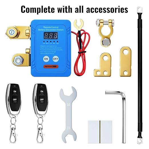 Remote Battery Disconnect Switch LED Display, 12V/24V 240A Heavy-Duty Battery Kill Switch, Anti-Theft Vehicle Battery Cut Off Switch with Remote Control & All Accessories, for Car, Truck, RV, ATV
